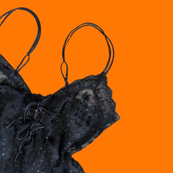 90's vintage black burnout sheer one piece teddy MEDIUM Victoria's Secret - Picture 2 of 8